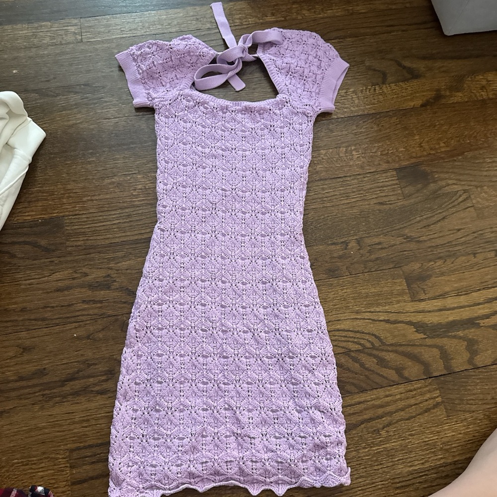Lavender Lace Dress with Bow Detail